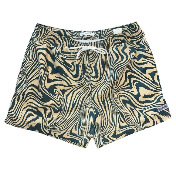 Men’s PacSun Warp 4.5" Swim Trunks Board Shorts Large Green Gold Waves Wavey - Picture 6 of 15